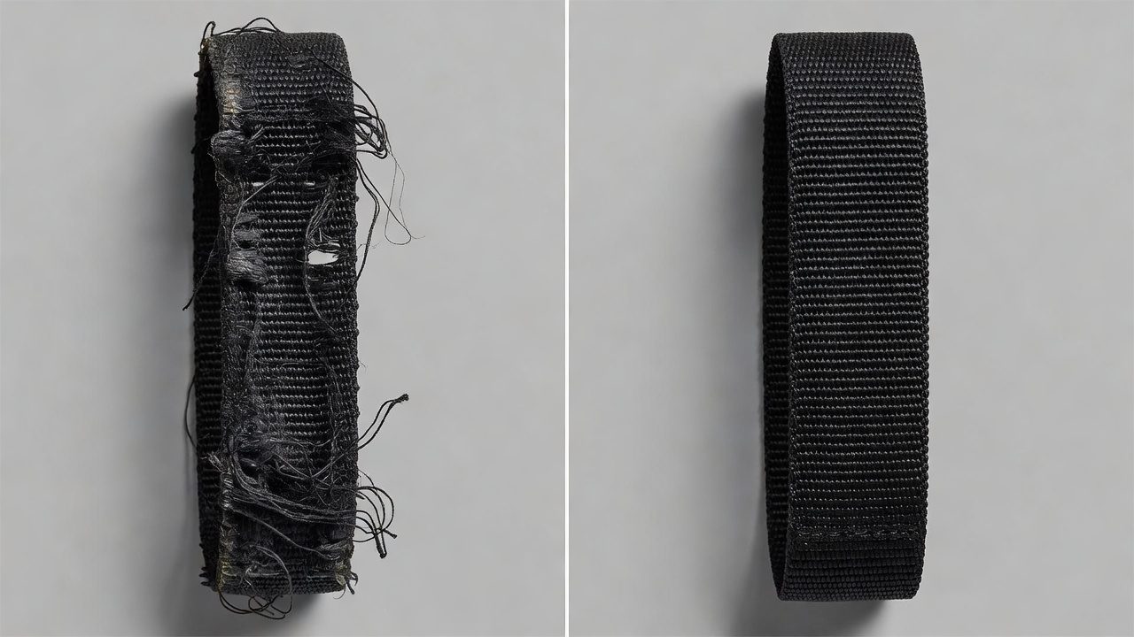 Side-by-side comparison of a damaged frayed pull handle and a healthy pull handle