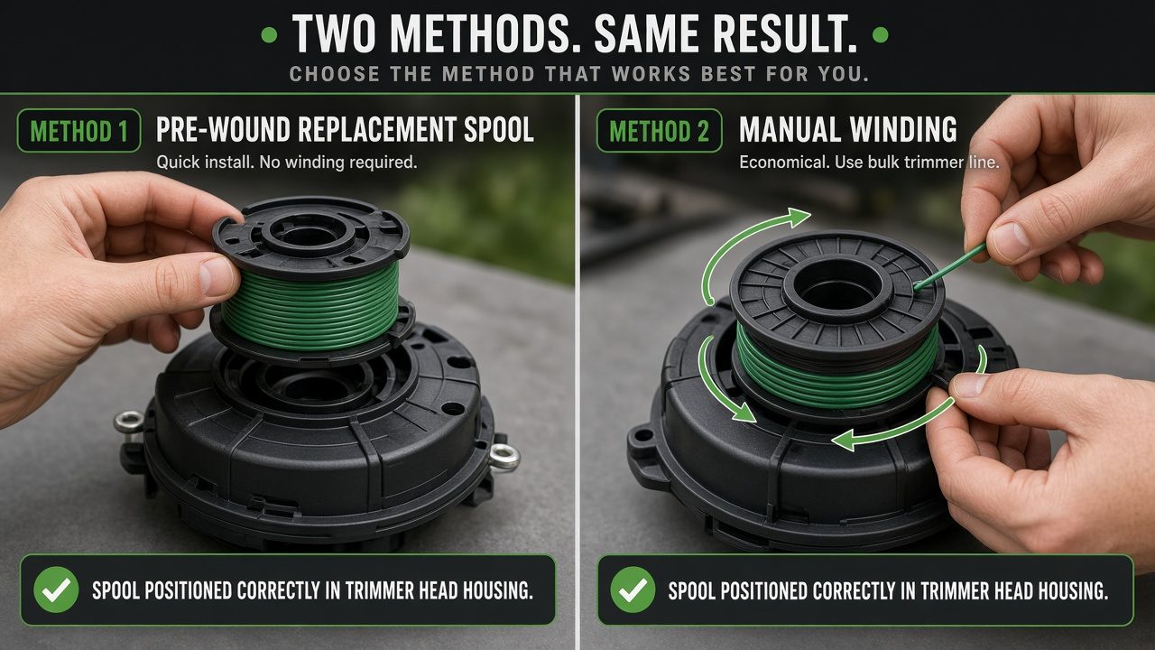 Comparison of pre-wound spool replacement versus manual line winding methods