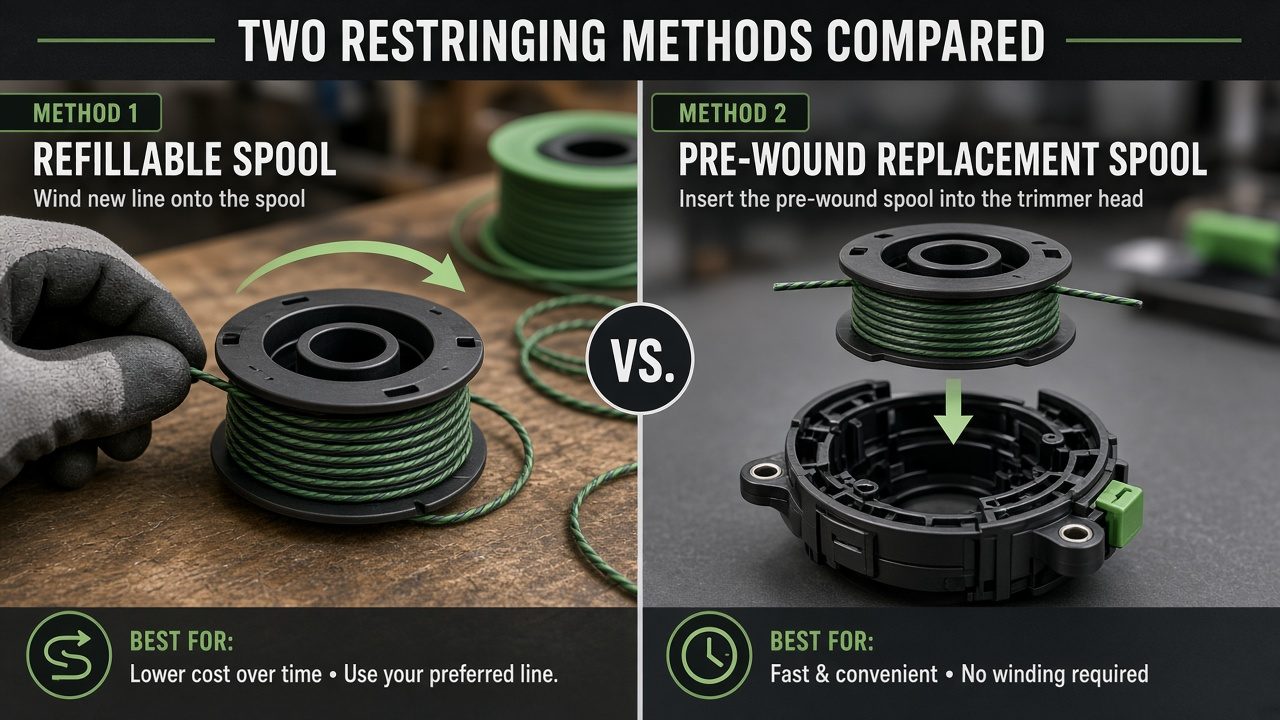 Comparison of refillable spool winding versus pre-wound spool installation