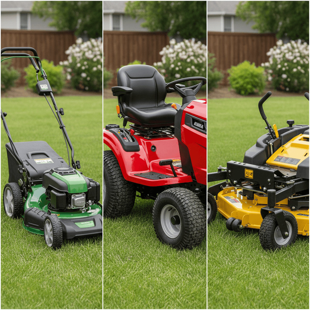 Three mower types showing different height adjustment systems