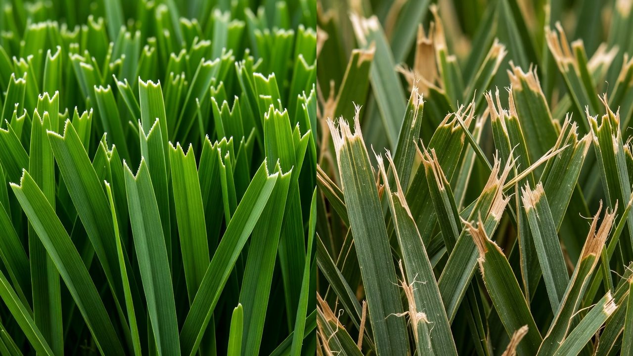 Why Your Lawn Mower Blade Gets Dull Comparison of clean grass cuts versus torn, ragged cuts from dull blade