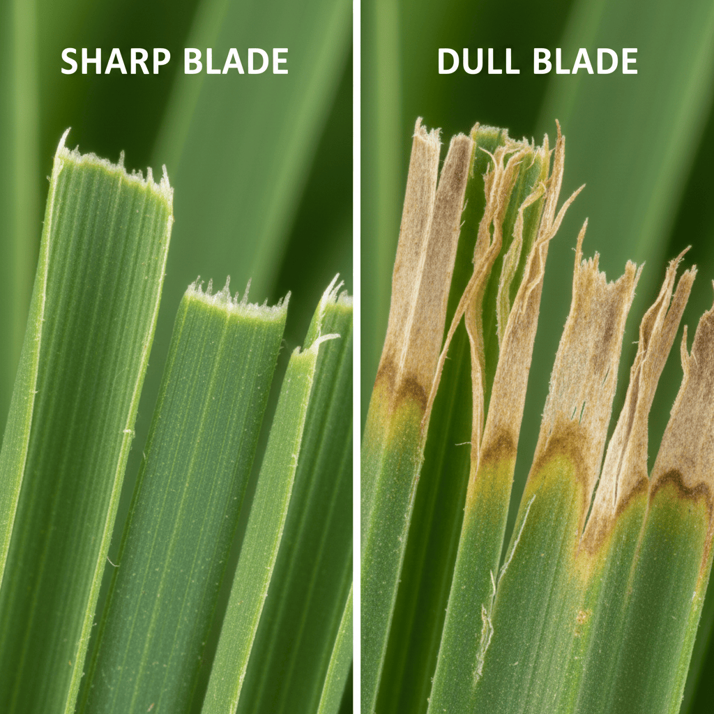Comparison of clean-cut grass versus ragged torn grass fromdull blade