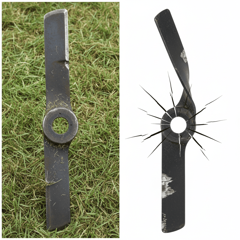 How Do You Sharpen Lawn Mower Blades? (Step-by-Step Guide) Comparison of a dull blade suitable for sharpening versus a damaged blade requiring replacement