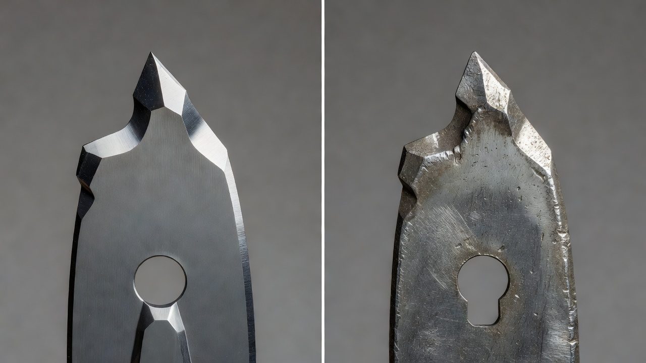 Sharp versus dull chainsaw teeth comparison showing edge wear and depth gauge degradation