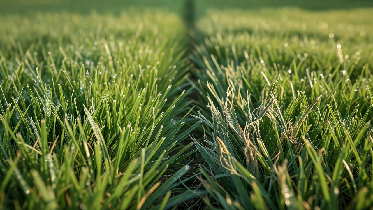 How to Sharpen Your Lawn Mower Blade: A Step-by-Step Guide Comparison of cleanly cut grass versus torn grass showing the importance of a sharp mower blade