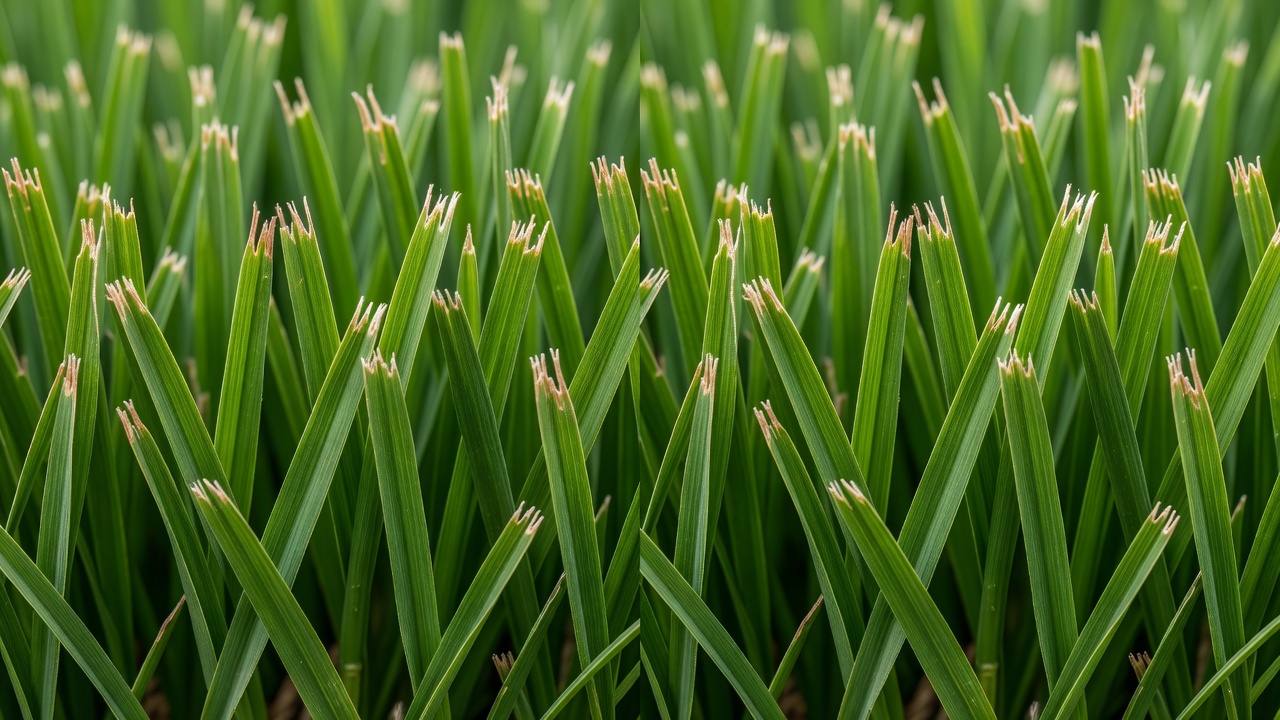 Comparison of torn grass tips versus cleanly cut grass edges