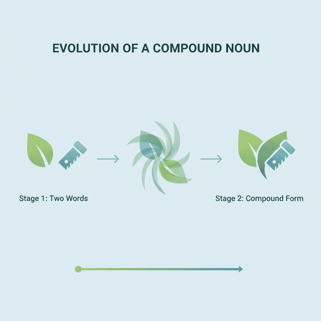 Visual timeline showing compound noun evolution from two separate words to one word