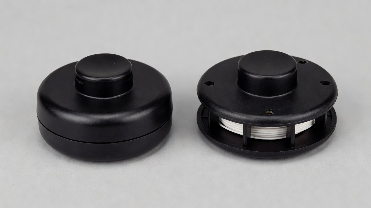Comparison of a bump-feed trimmer head and a fixed-line trimmer head.