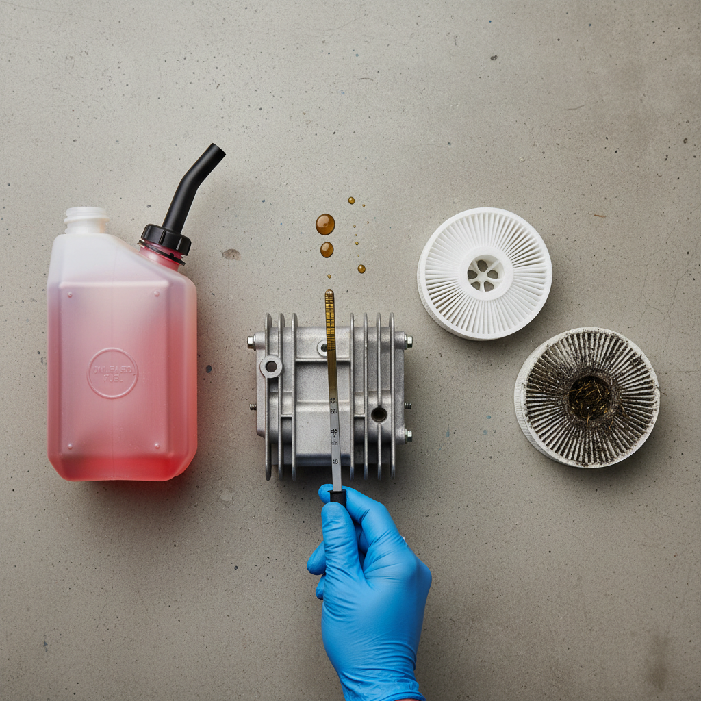 Pre-start inspection items: fuel, oil dipstick, and air filters
