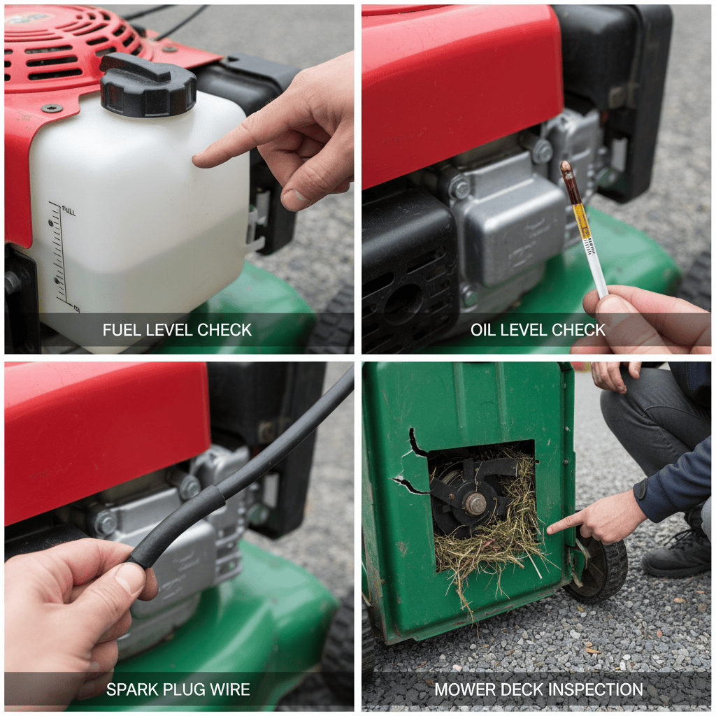 Four pre-start safety checks for lawn mower maintenance