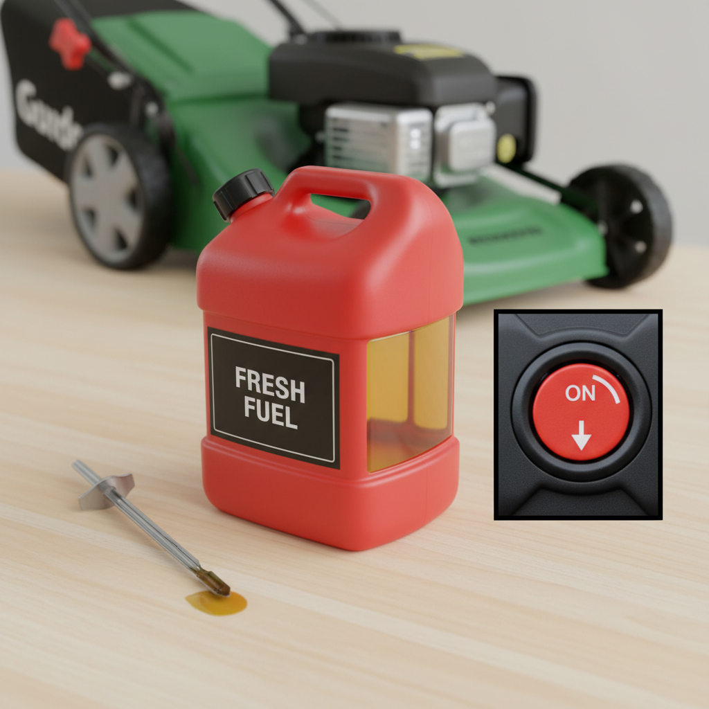 Pre-start safety inspection items including fuel, oil check, and kill switch