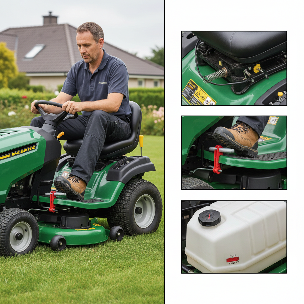Safety checklist components for riding mower startup