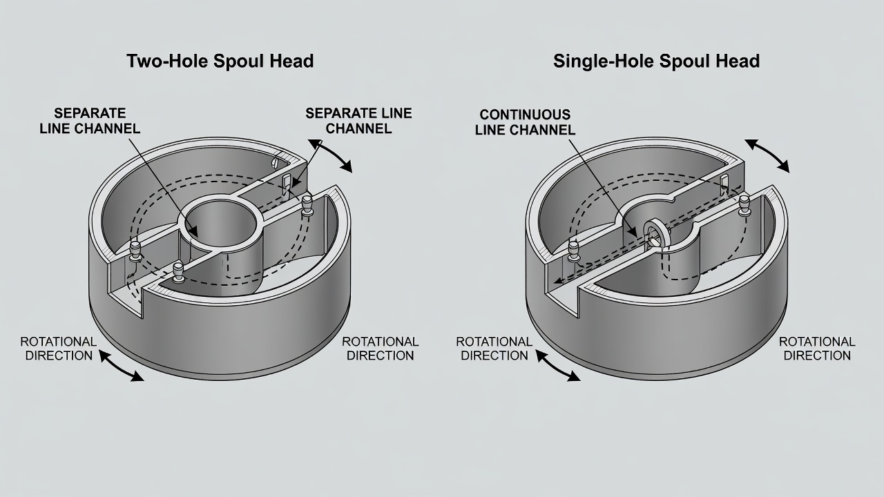 Cross-section comparison of two-hole versus single-hole spool designs