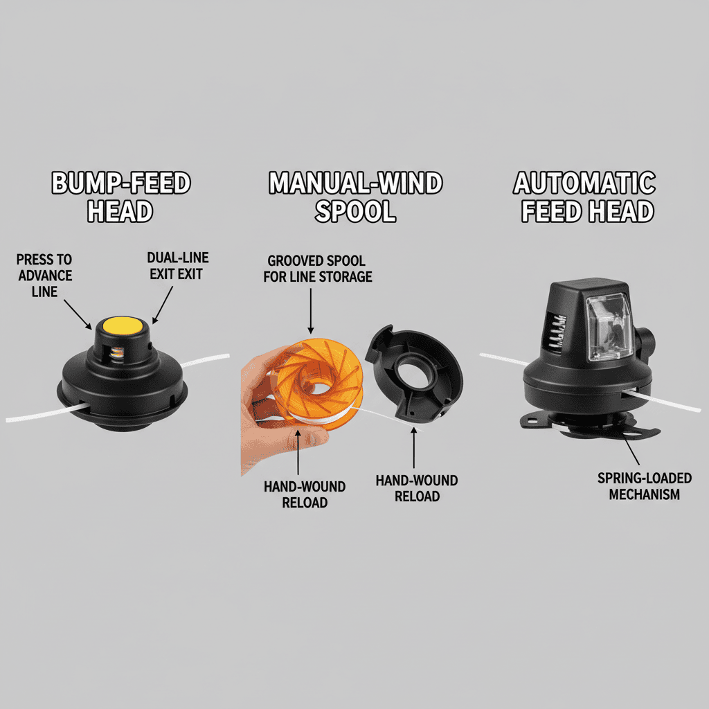 Understanding Your Weed Trimmer Type Three types of weed trimmer heads displayed to show design differences