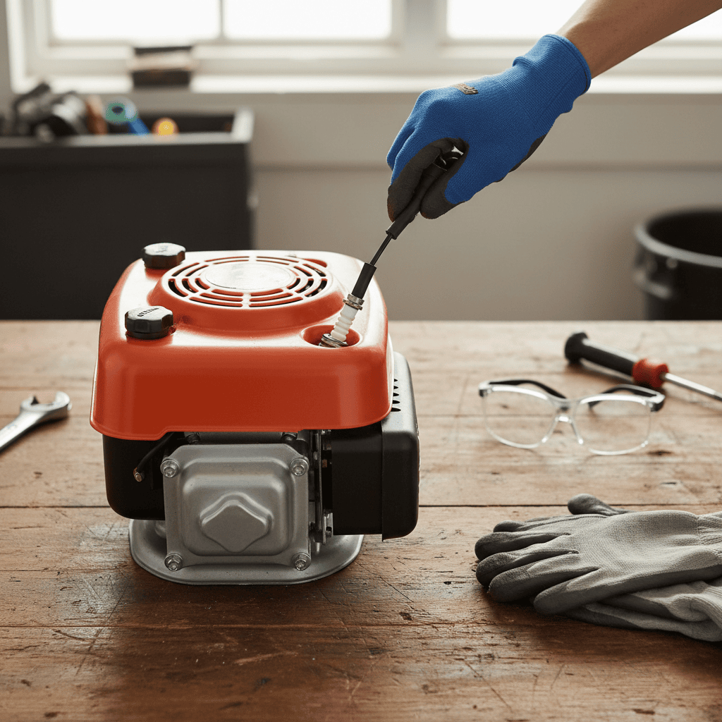 Safety Precautions Before Blade Removal Disconnecting the spark plug wire from a lawn mower engine