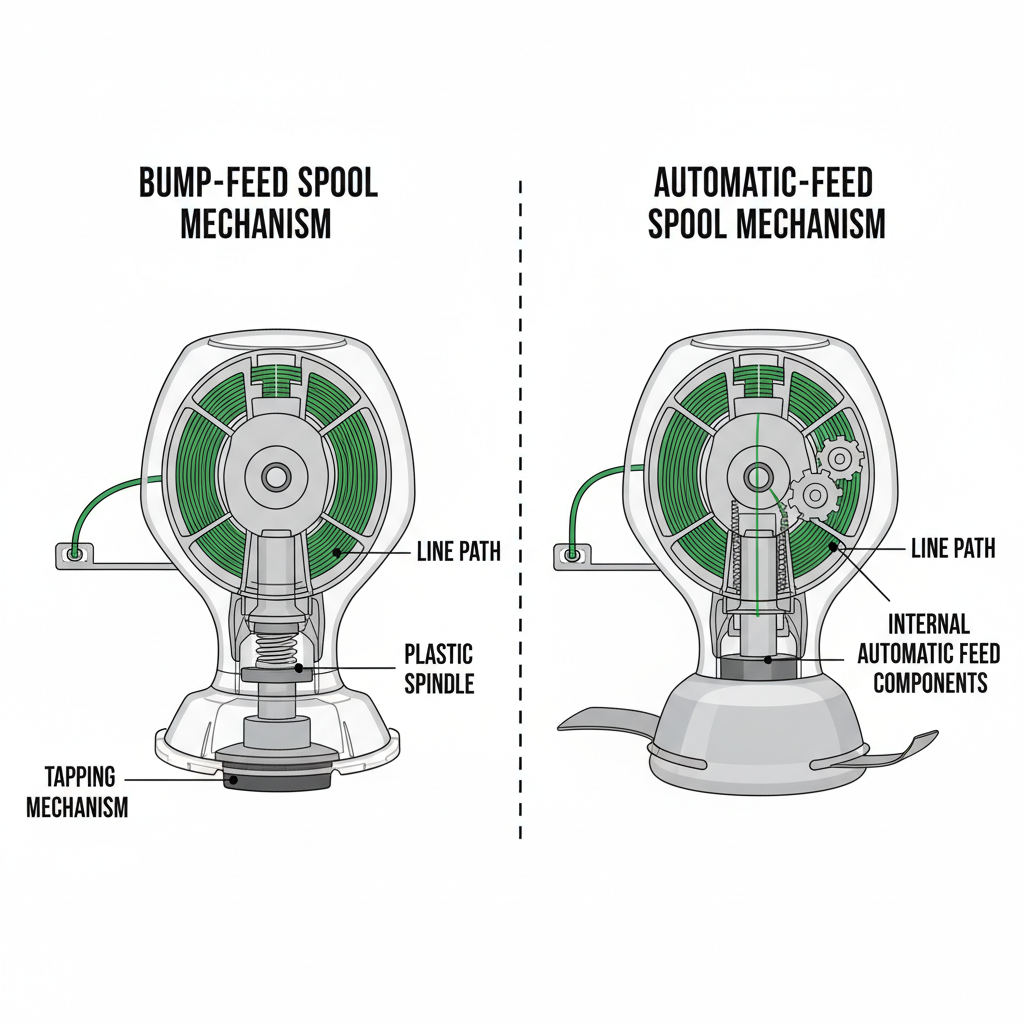 Bump-feed and automatic-feed spool designs compared