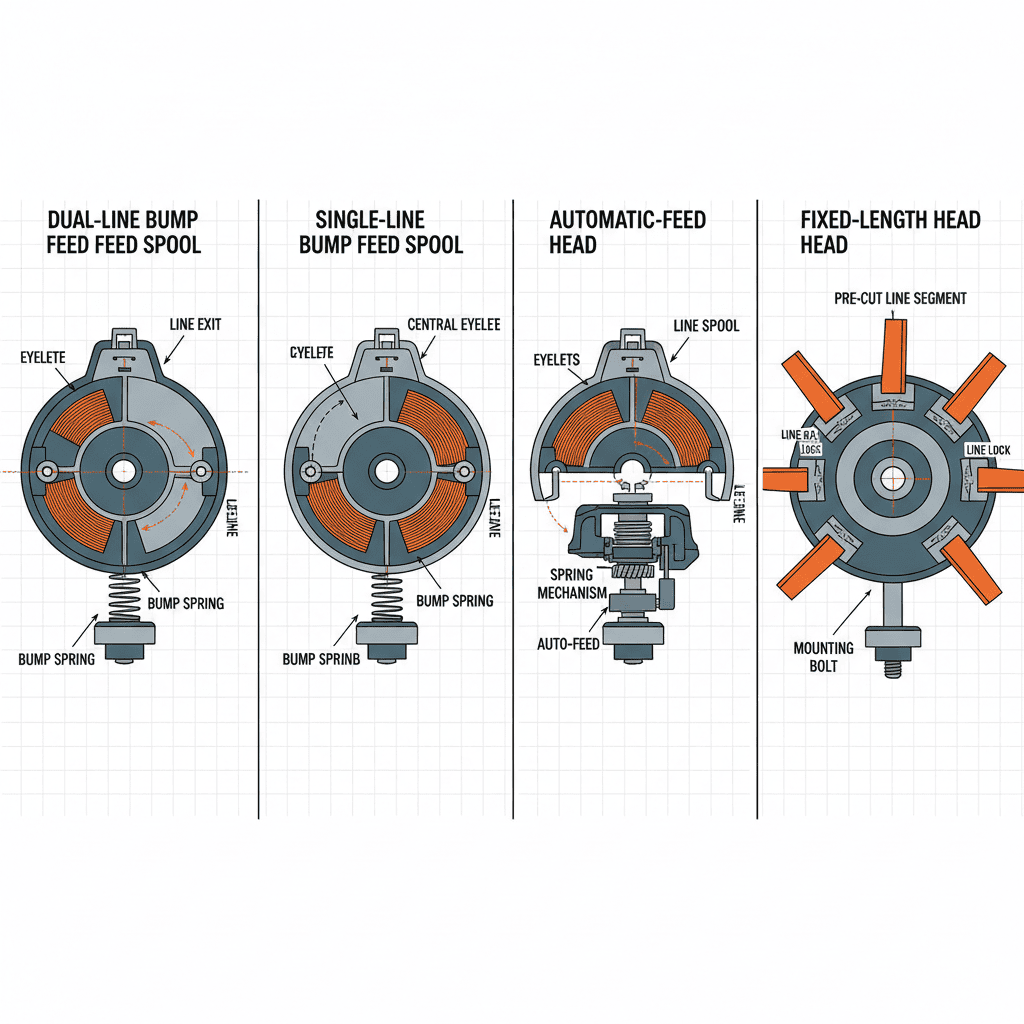 How Do You Replace Trimmer Line? (Step-by-Step Guide) Four trimmer head types displayed in cross-section for comparison