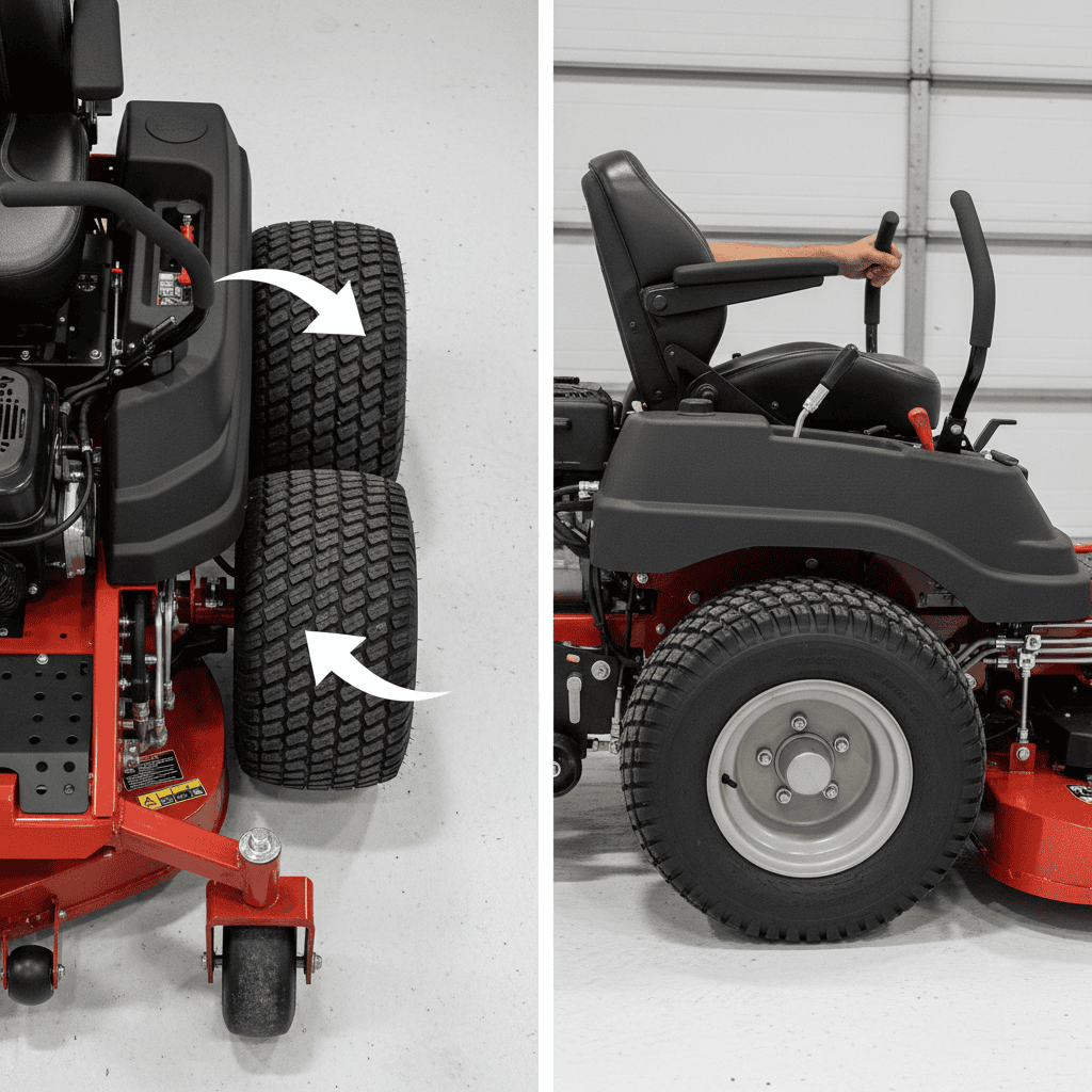 Diagram showing independent rear wheel control system on a zero turn mower