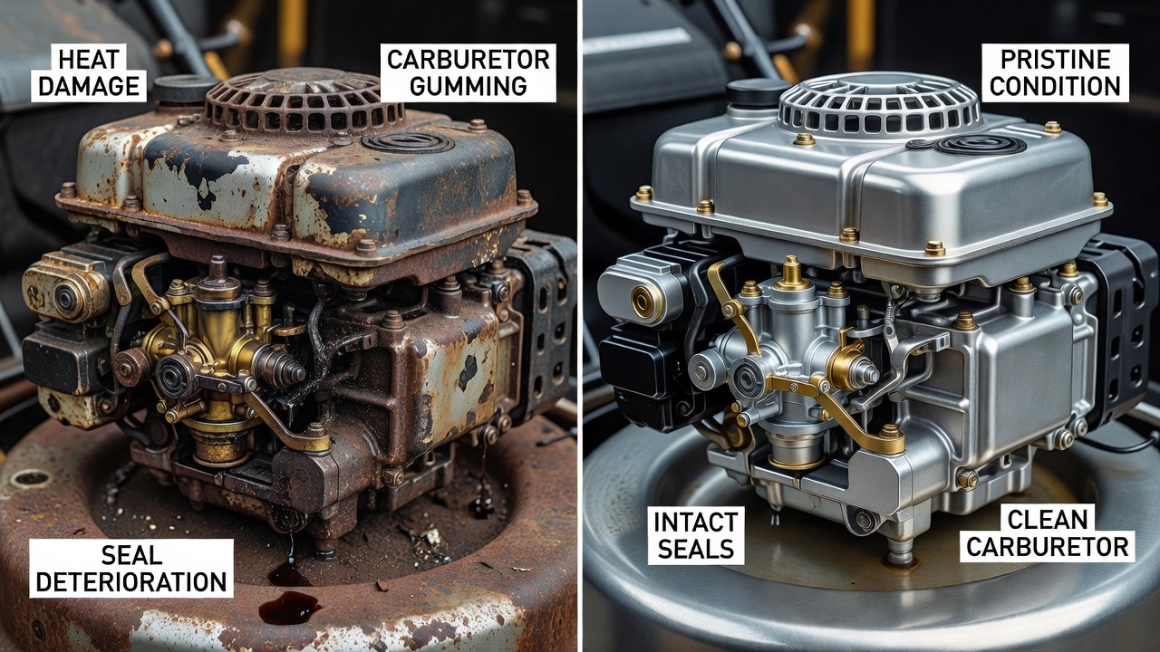 Comparison of a poorly maintained engine versus a well-maintained lawn mower engine