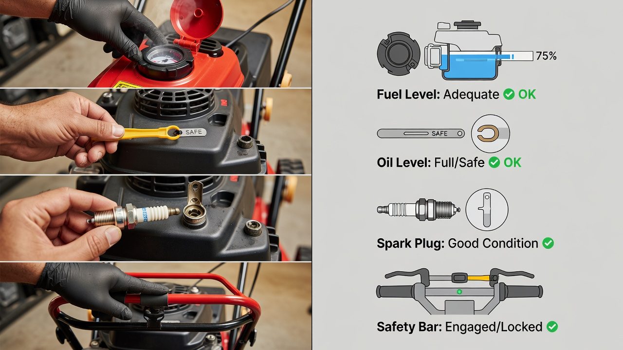 Four pre-startup maintenance checks for lawn mower