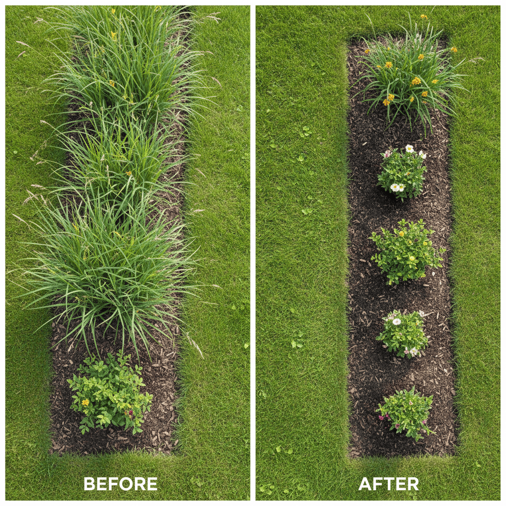 Before and after comparison of lawn edging results
