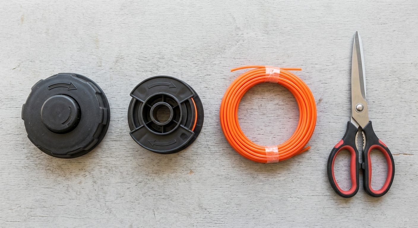 How Do You Wind a Weed Eater? (Step-by-Step String Trimmer Guide) Disassembled weed eater head parts arranged on a workbench