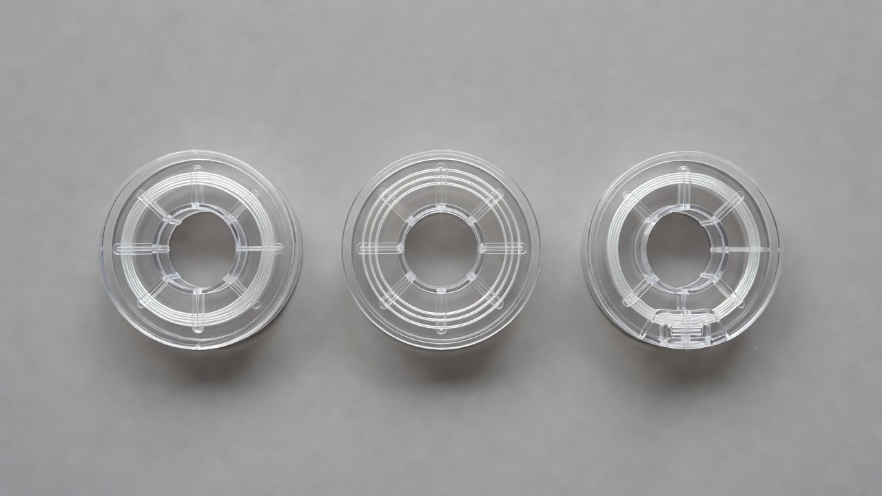 Three different trimmer spool types showing single-line, dual-line, and bump-feed designs