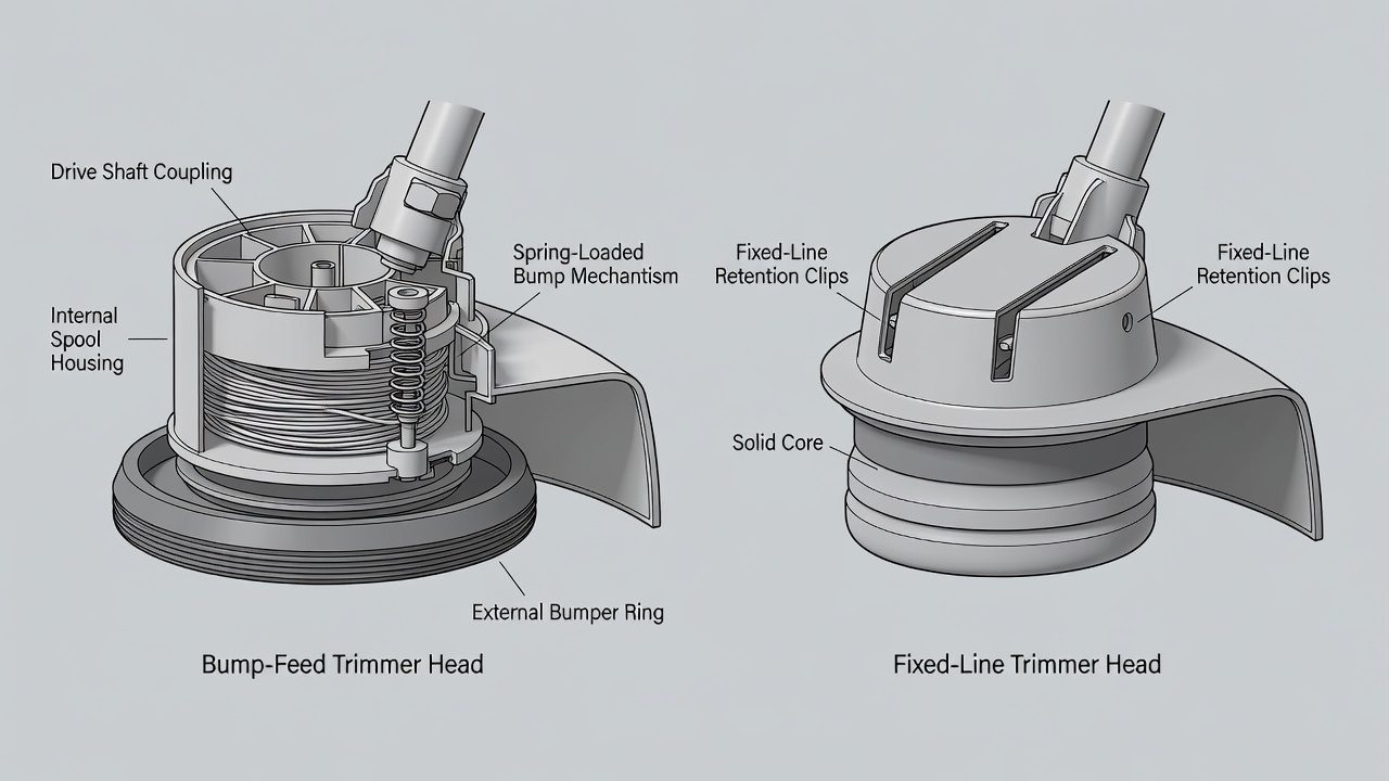Comparison of bump-feed and fixed-line trimmer head designs
