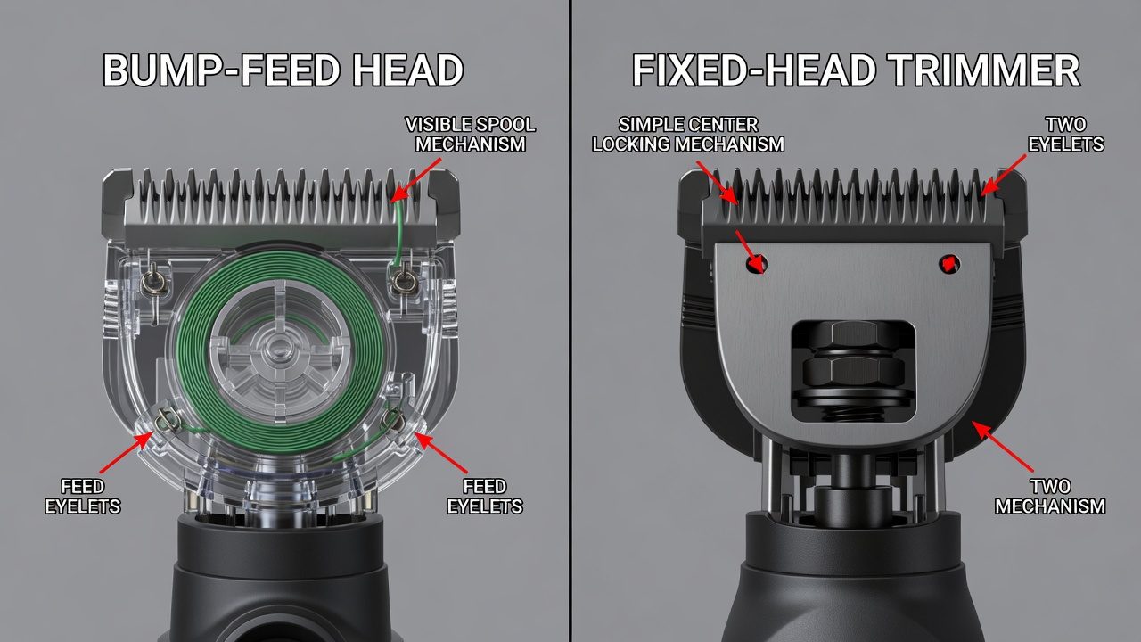 Comparison of bump-feed and fixed-head trimmer designs
