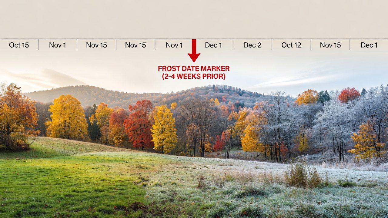 Autumn landscape showing seasonal transition with frost date timing