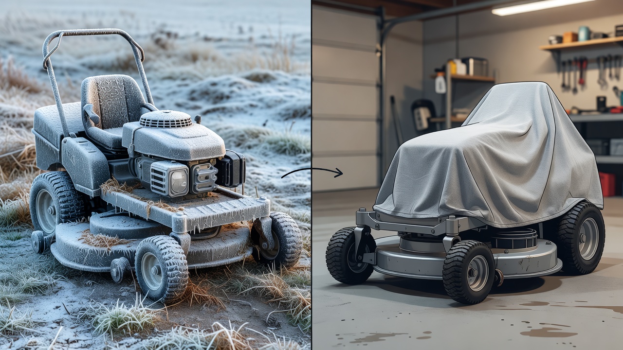 Before and after comparison of a riding mower winterized vs neglected