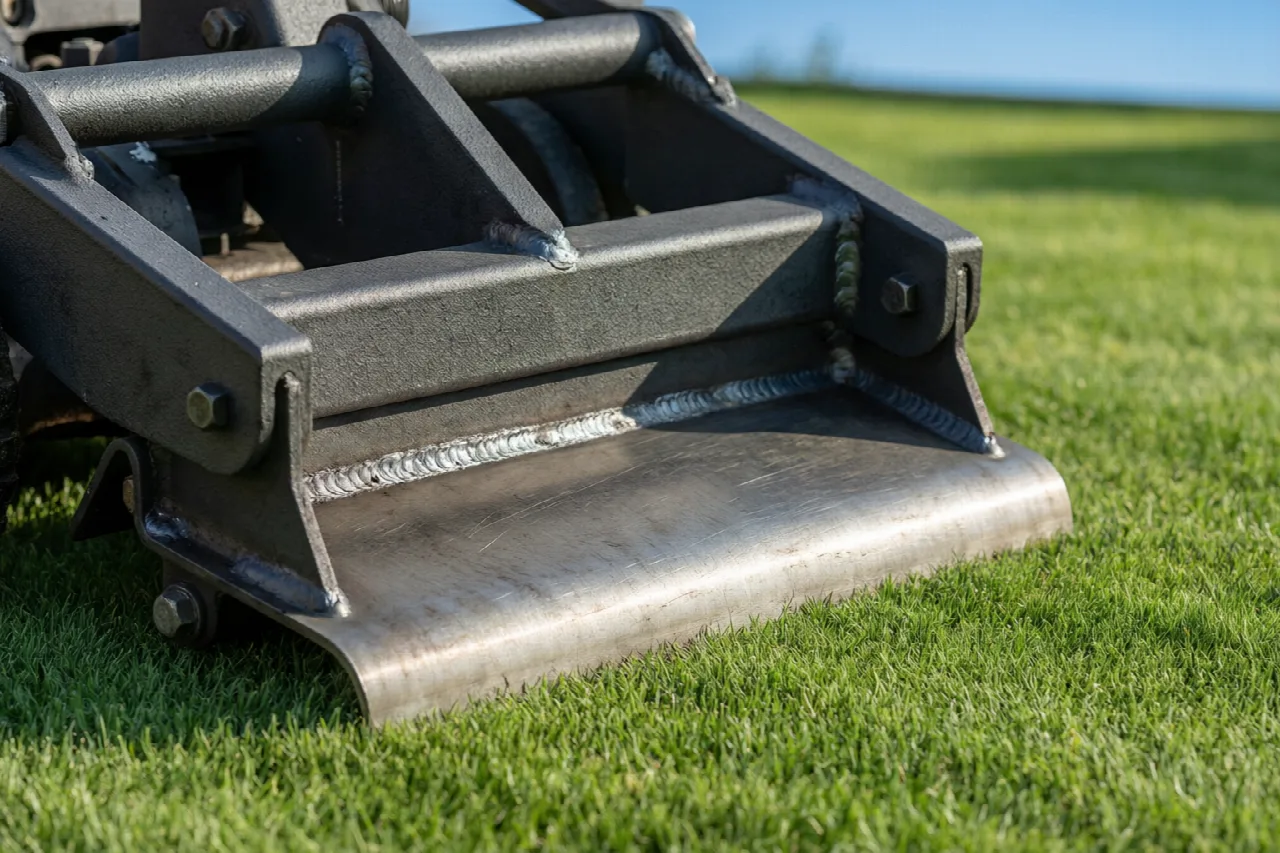 Reinforced steel cutting deck and robust frame of a lawn mower