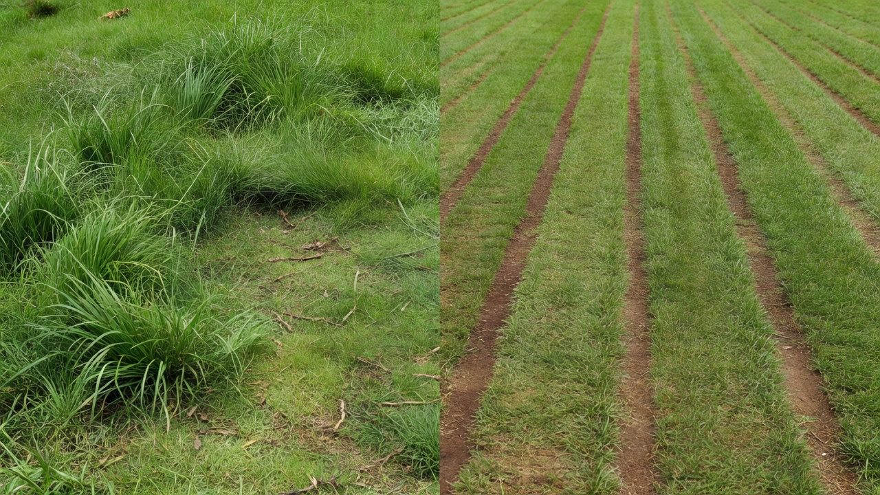 Should I Mow My Lawn Before Fertilizing? (Best Timing & Practices) Before and after lawn mowing comparison