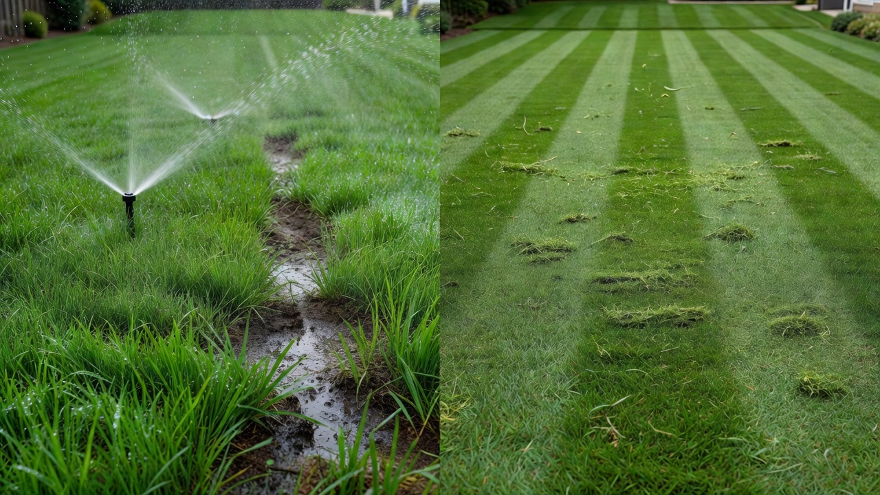 Two lawn care approaches: watering before mowing versus after mowing