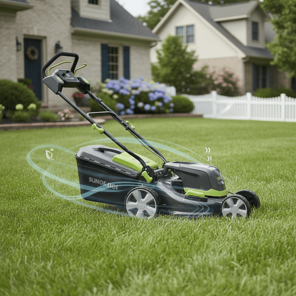 What Does a Brushless Lawn Mower Mean? (Motor Technology Explained) Brushless electric lawn mower in operation on residential lawn