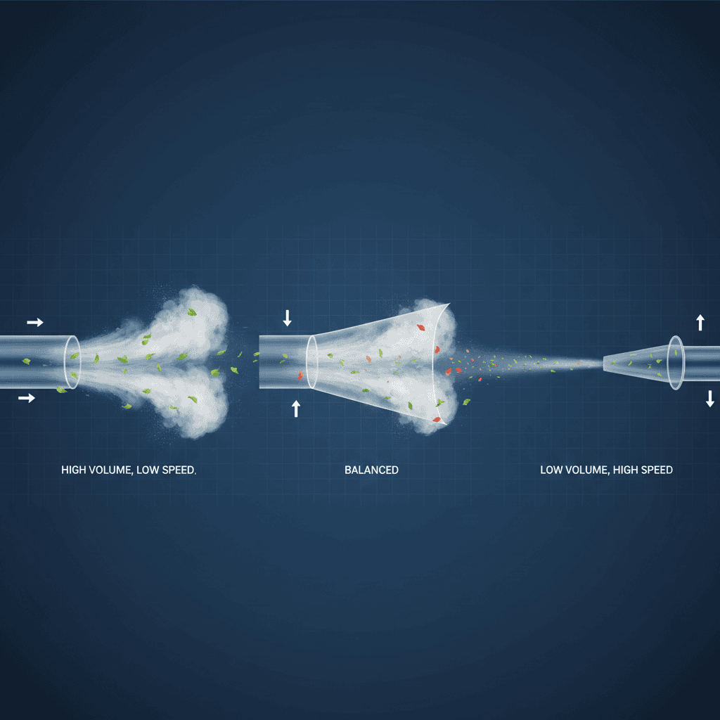 Illustration of CFM volume and MPH speed differences in air streams