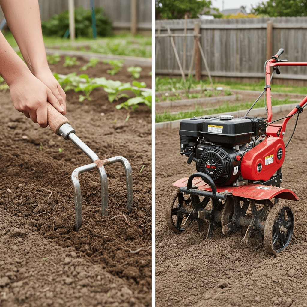 What Is a Cultivator? (Core Definition & Purpose) Hand cultivator and motorized cultivator tools displayed side by side