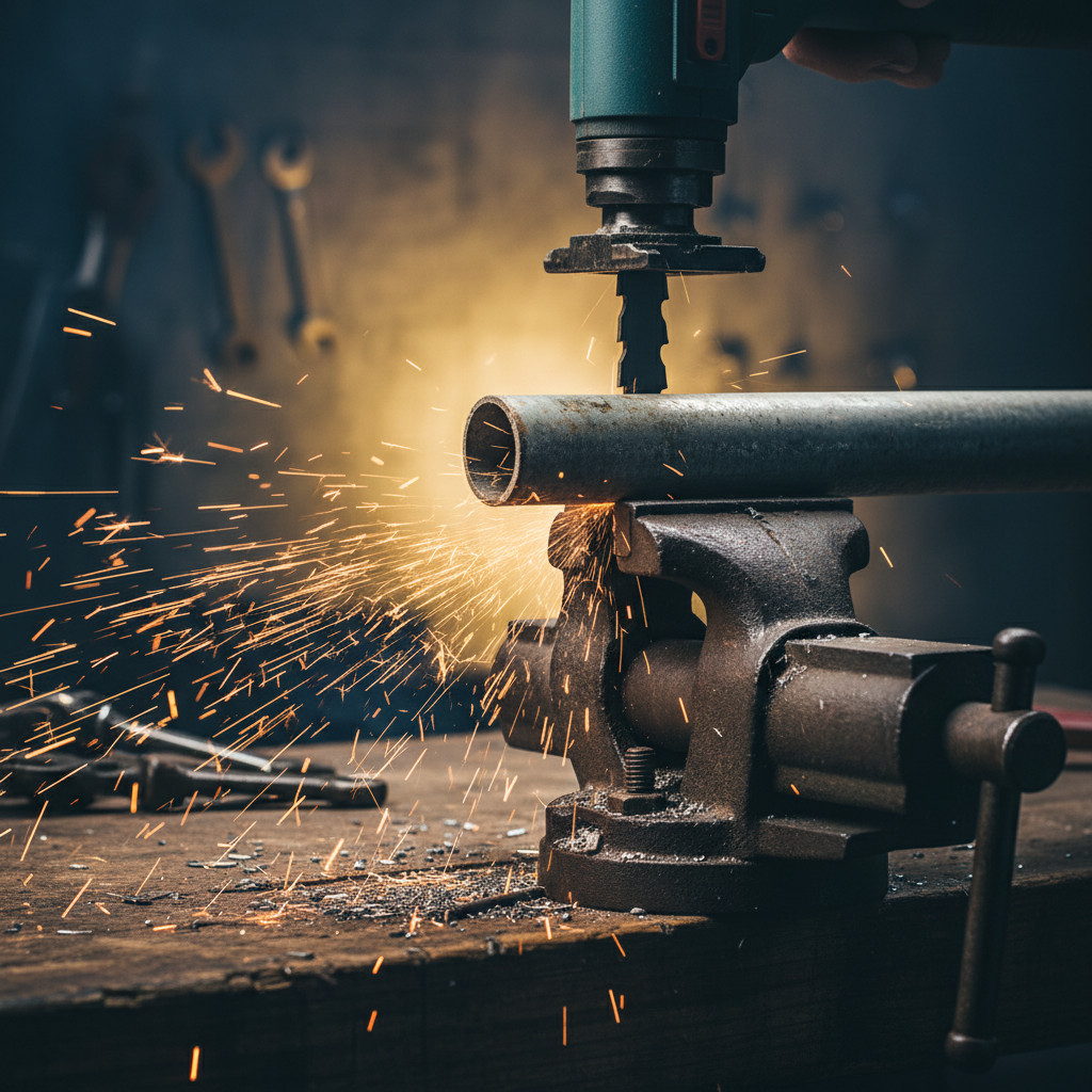 What Is a Reciprocating Saw Used For? Reciprocating saw blade cutting through a metal pipe with sparks flying
