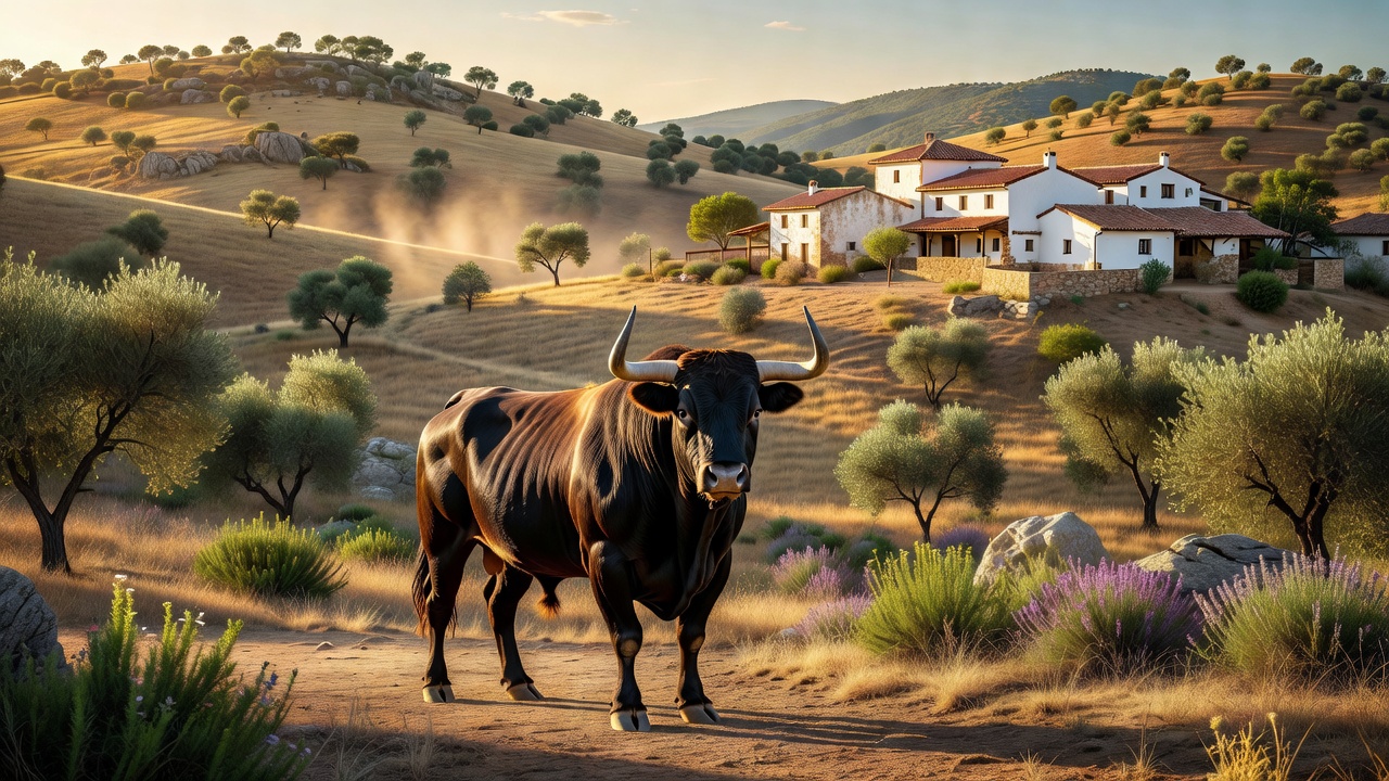 Toro as a Spanish Word: The Primary Definition A powerful Spanish bull standing in a Mediterranean landscape