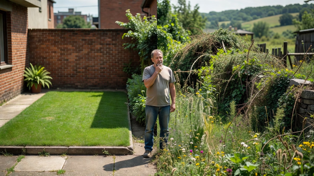Contrasting property sizes and vegetation types illustrating why different weed wackers suit different lawn care needs