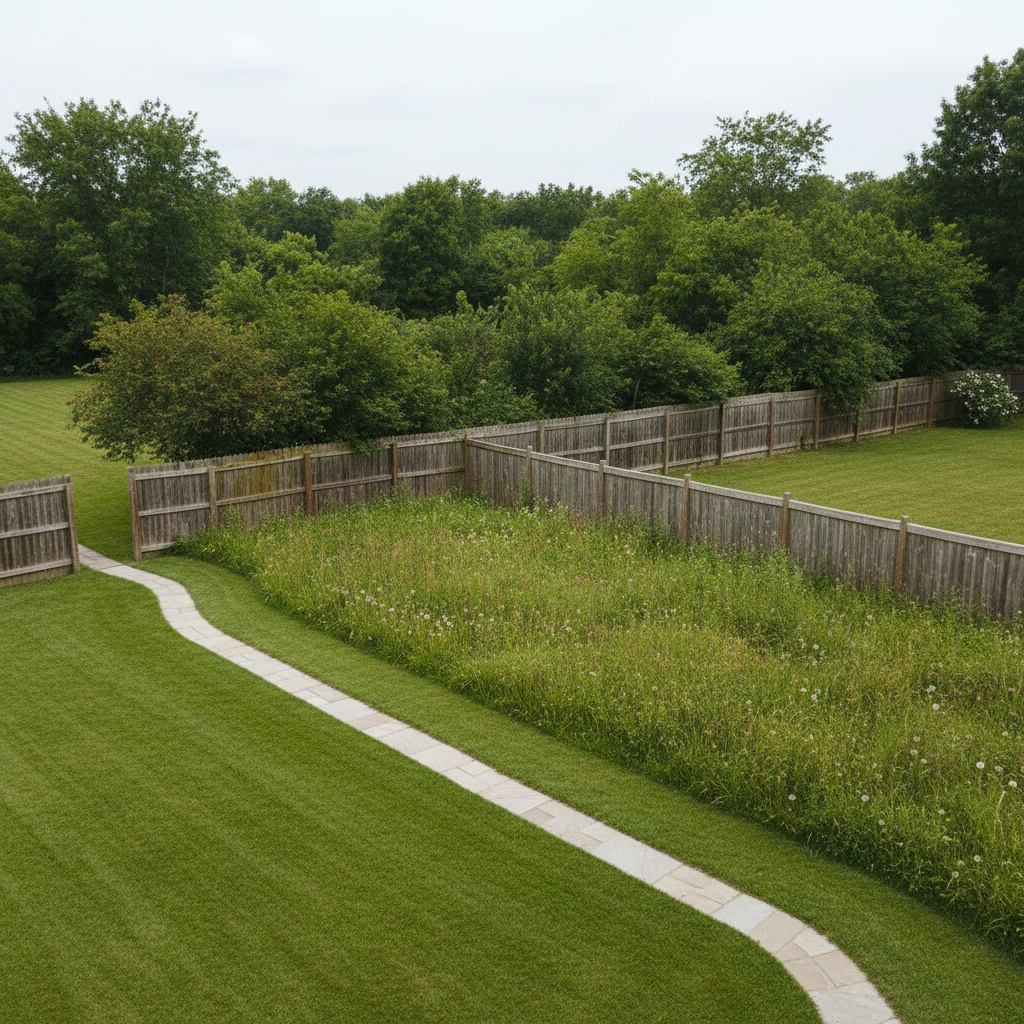 What Is the Best Cordless String Trimmer? How to Choose One That Fits Your Yard A backyard that shifts from tidy lawn to taller weeds along a fence.