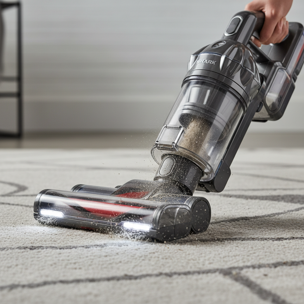 Shark Vertex Pro Cordless Vacuum demonstrating cleaning performance on carpet.