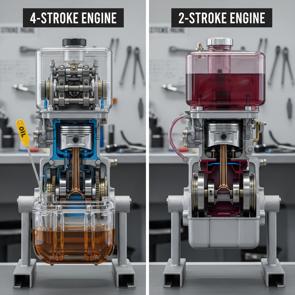 4-stroke engine with oil reservoir versus 2-stroke engine without separate oil system