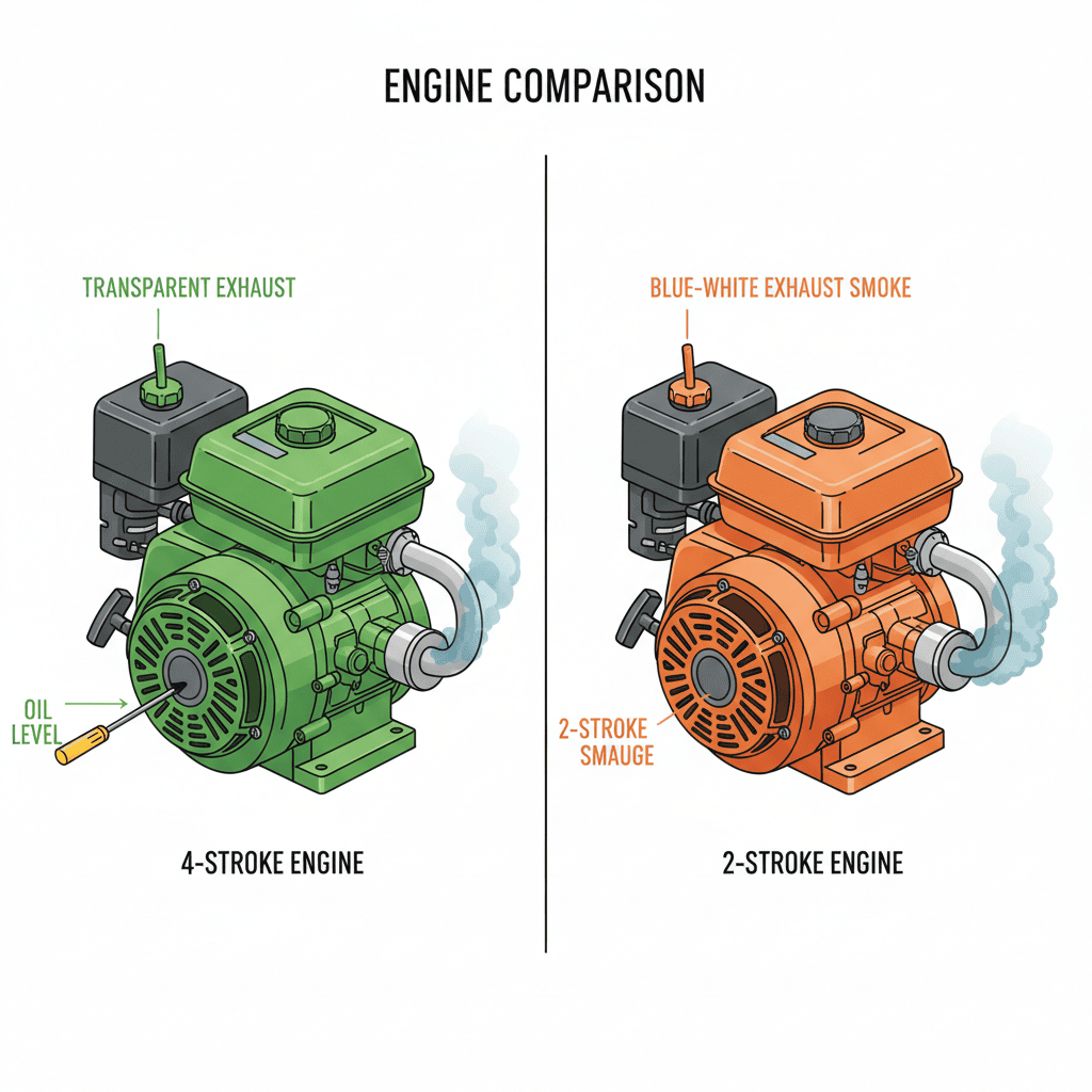 Visual comparison of 4-stroke and 2-stroke lawn mower engines