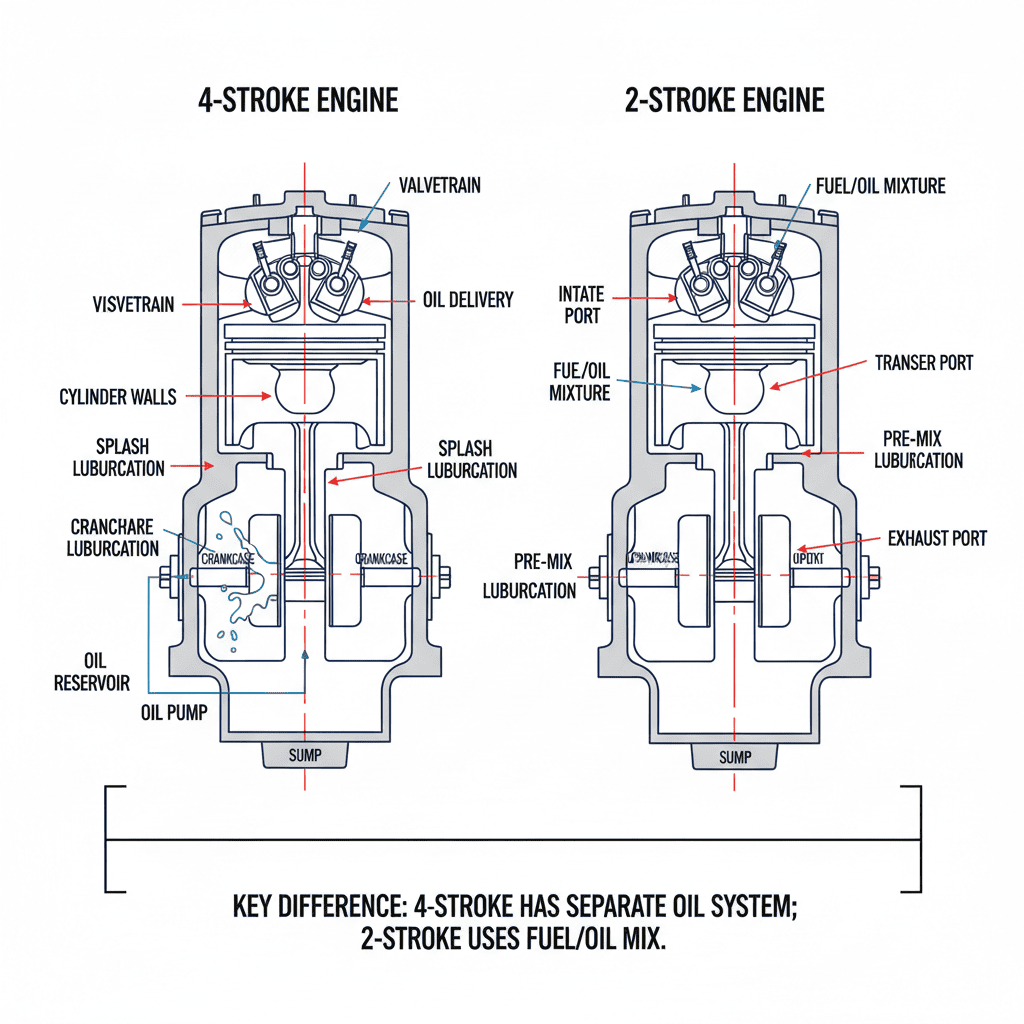Understanding 2-Stroke vs. 4-Stroke Engines Cross-section comparison of 4-stroke and 2-stroke engine designs