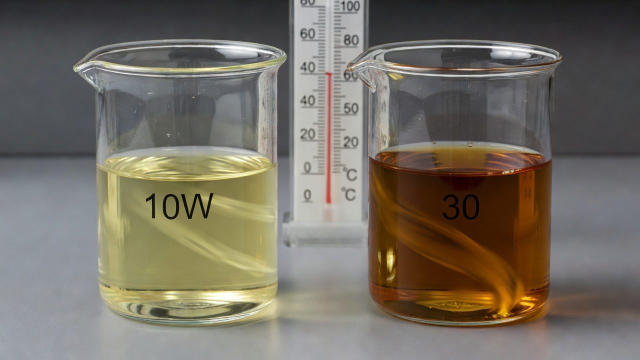 Understanding Oil Grades and Viscosity Comparison of thin and thick motor oil viscosity in glass containers