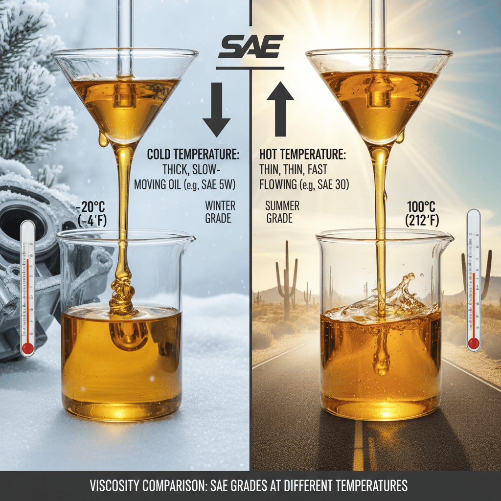 Oil viscosity comparison between cold and hot temperatures