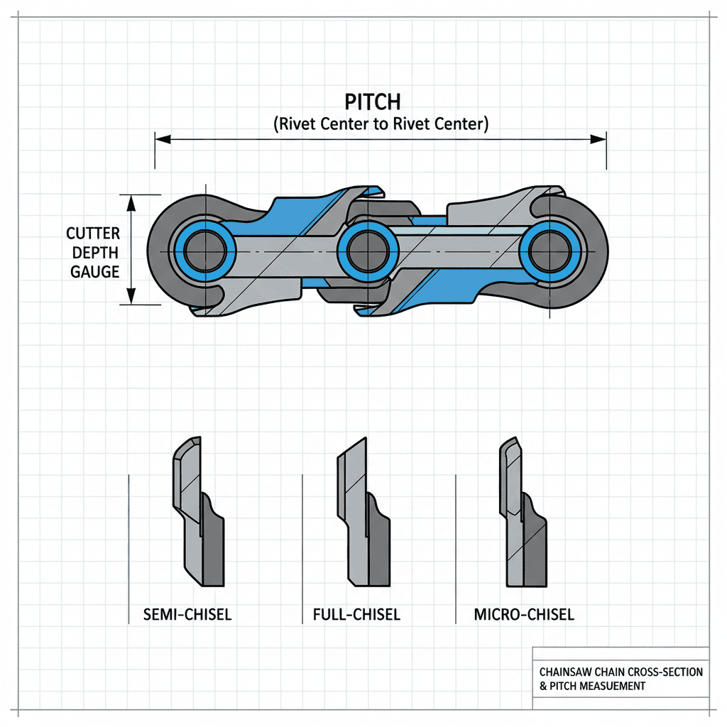 What Size File for a 3/8 Chain? Chainsaw Maintenance Guide Chainsaw chain pitch measurement and tooth profile types