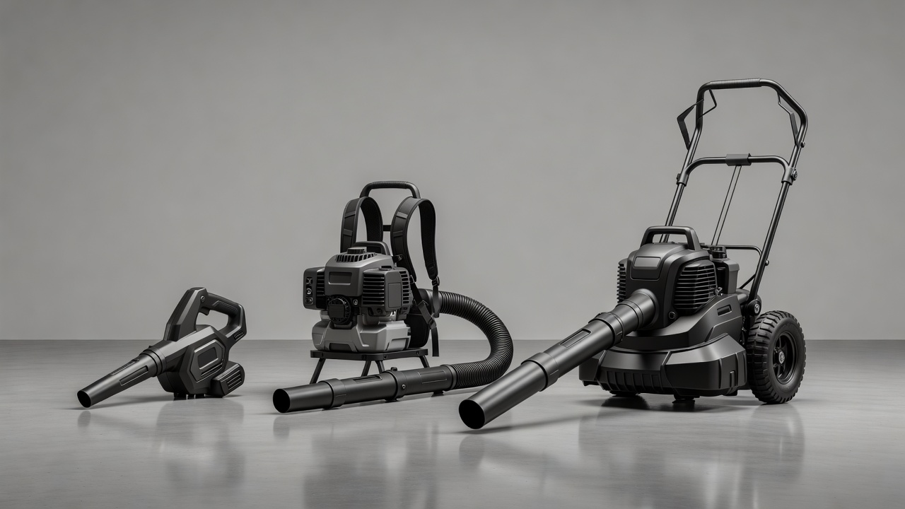 Handheld, backpack, and walk-behind leaf blowers compared side by side