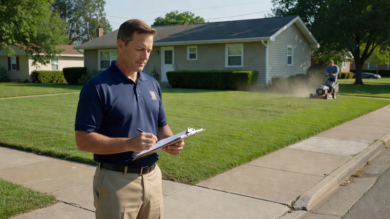 Code enforcement officer monitoring noise compliance in a residential neighborhood